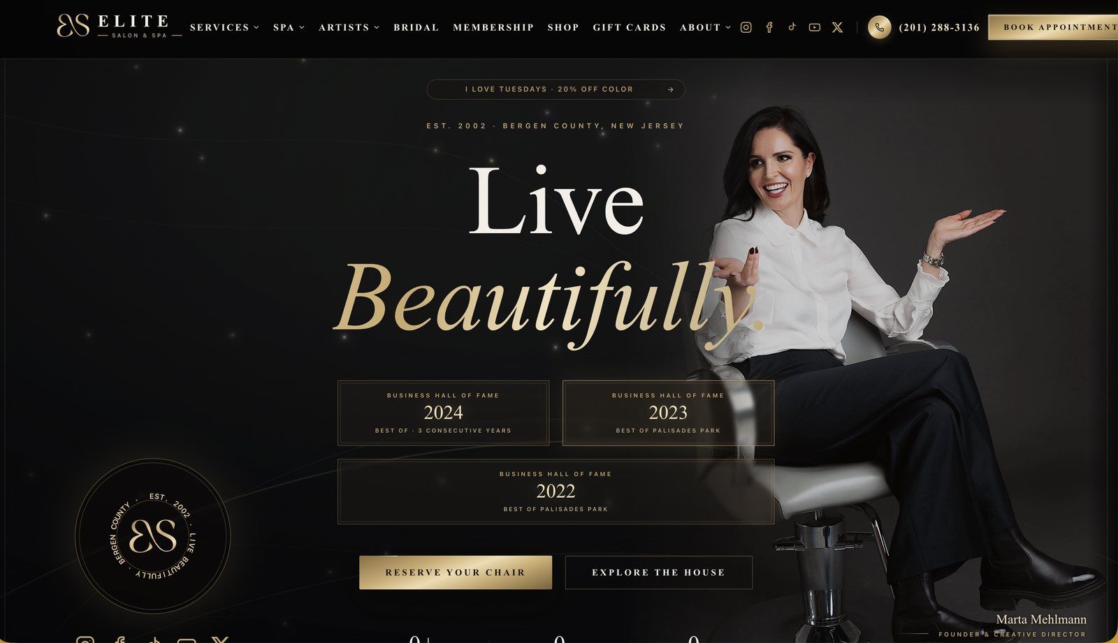 Elite Salon & Spa — Live Beautifully homepage